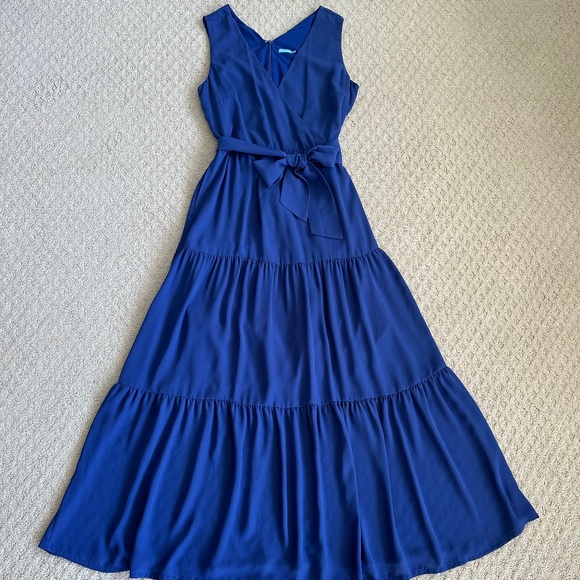 J. McLaughlin Blue Lavinia Tiered Maxi Dress Size 4 Wedding Resortwear Classic - Picture 3 of 14